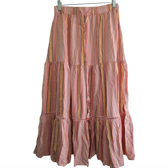 NWOT Matilda Jane Apricot Tree Striped Midi Skirt Small Tiered Tassel Tie Waist - Picture 2 of 6
